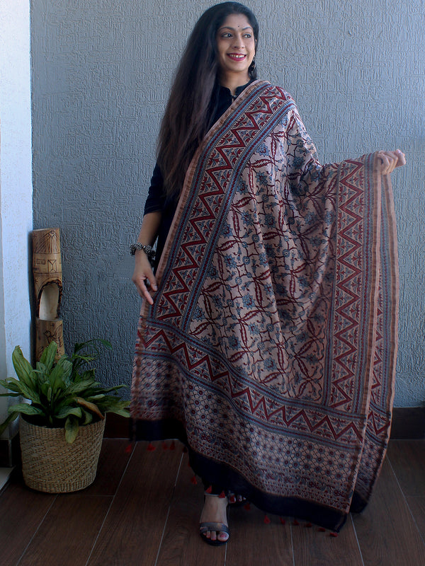 Ajrakh Hand Block Printed Chanderi Cotton Silk Dupatta