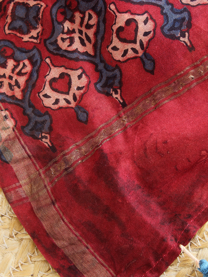 Ajrakh Hand Block Printed Chanderi Cotton Silk Dupatta