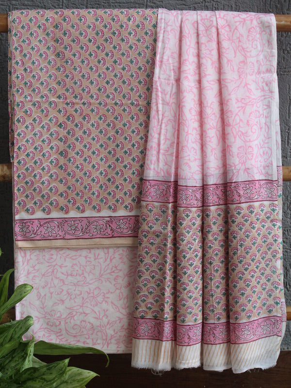 Hand Block Printed Dress Material With Cotton Dupatta