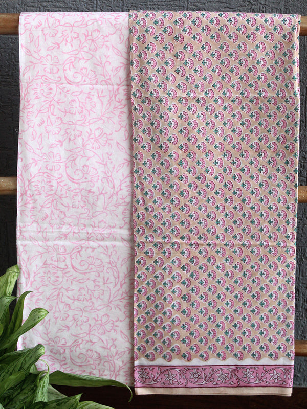 Hand Block Printed Dress Material With Cotton Dupatta