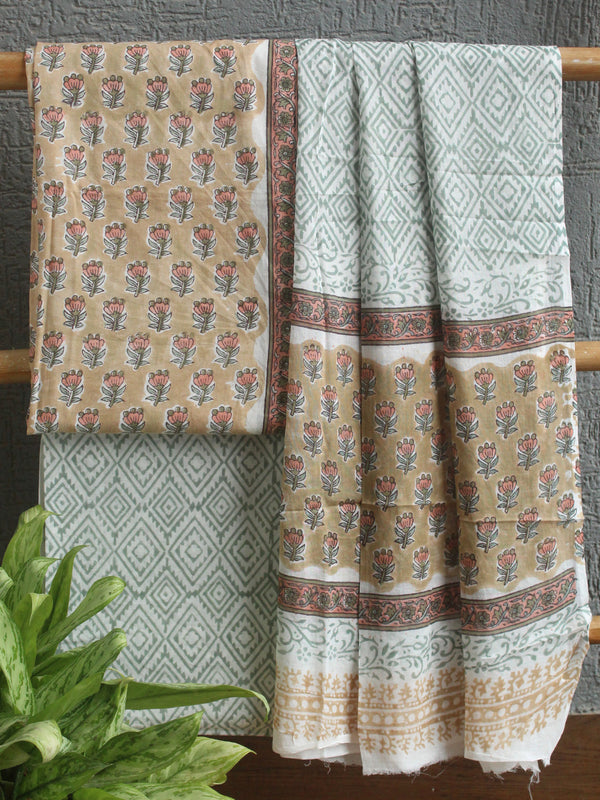 Hand Block Printed Dress Material With Cotton Dupatta