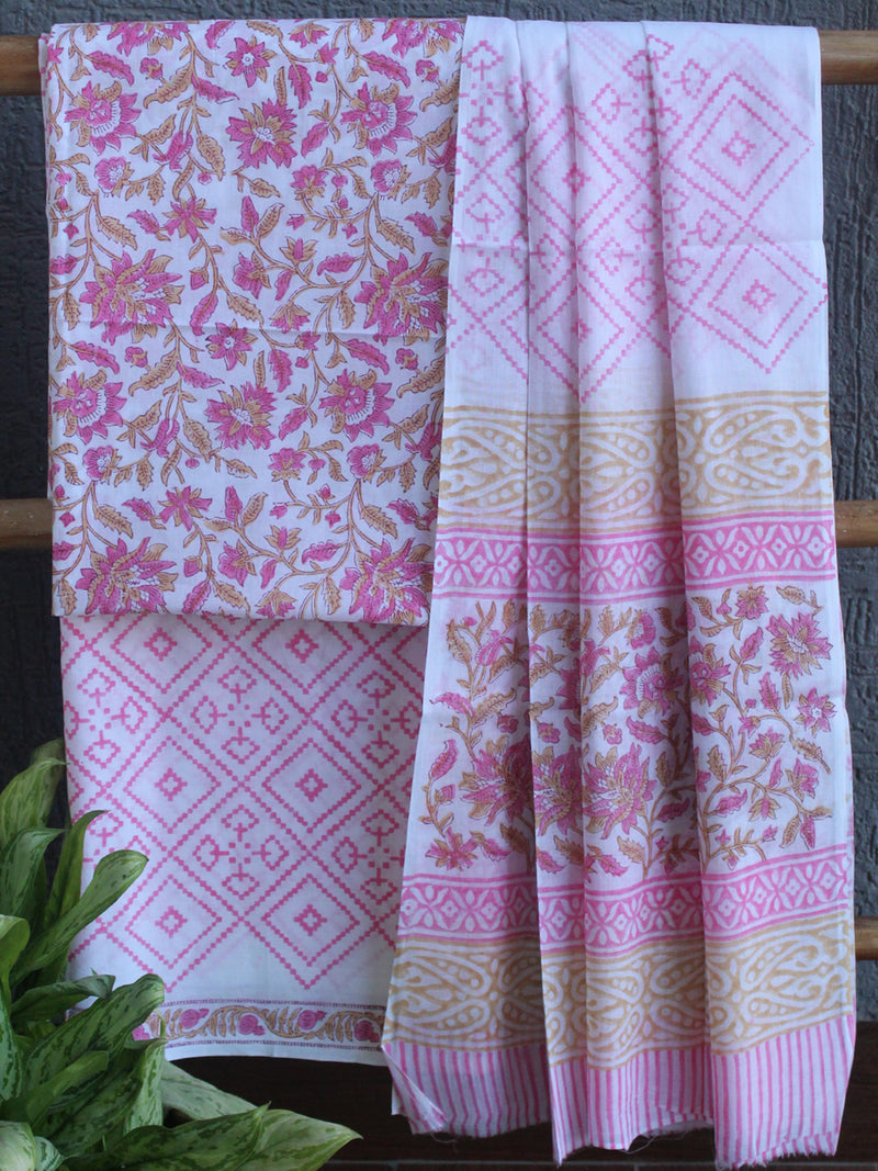 Hand Block Printed Dress Material With Cotton Dupatta