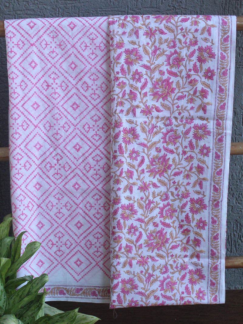 Hand Block Printed Dress Material With Cotton Dupatta