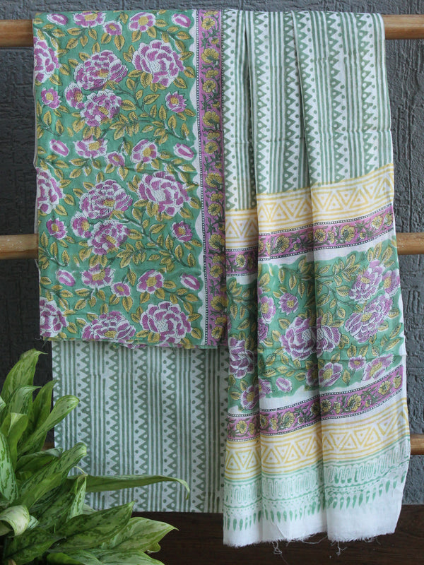 Hand Block Printed Dress Material With Cotton Dupatta