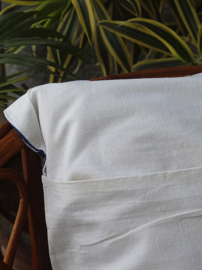 White Bagru Hand Block Printed Cotton Cushion Cover (16 inches x 16 inches)