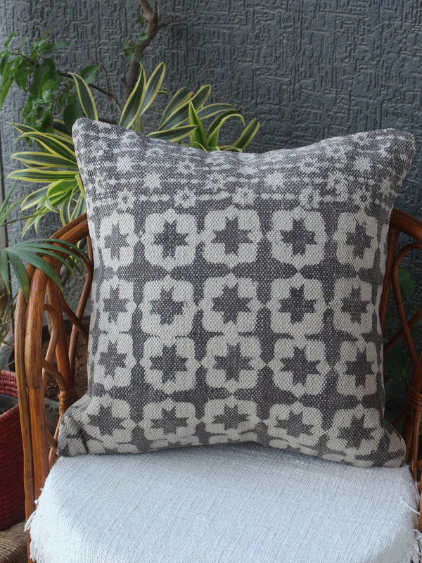 Kashish Bagru Hand Block Printed Handloom Cotton Rug Outdoor Cushion Cover (18 inches x 18 inches)