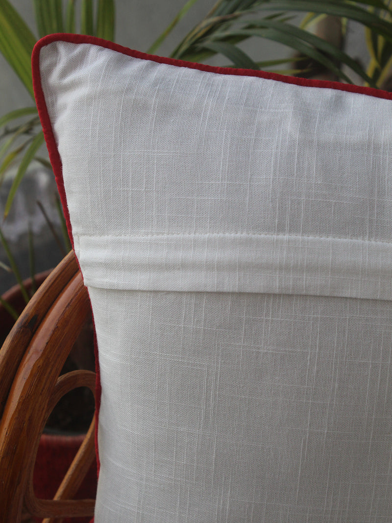 White Bagru Hand Block Printed Slub Cotton Cushion Cover (16 inches x 16 inches)