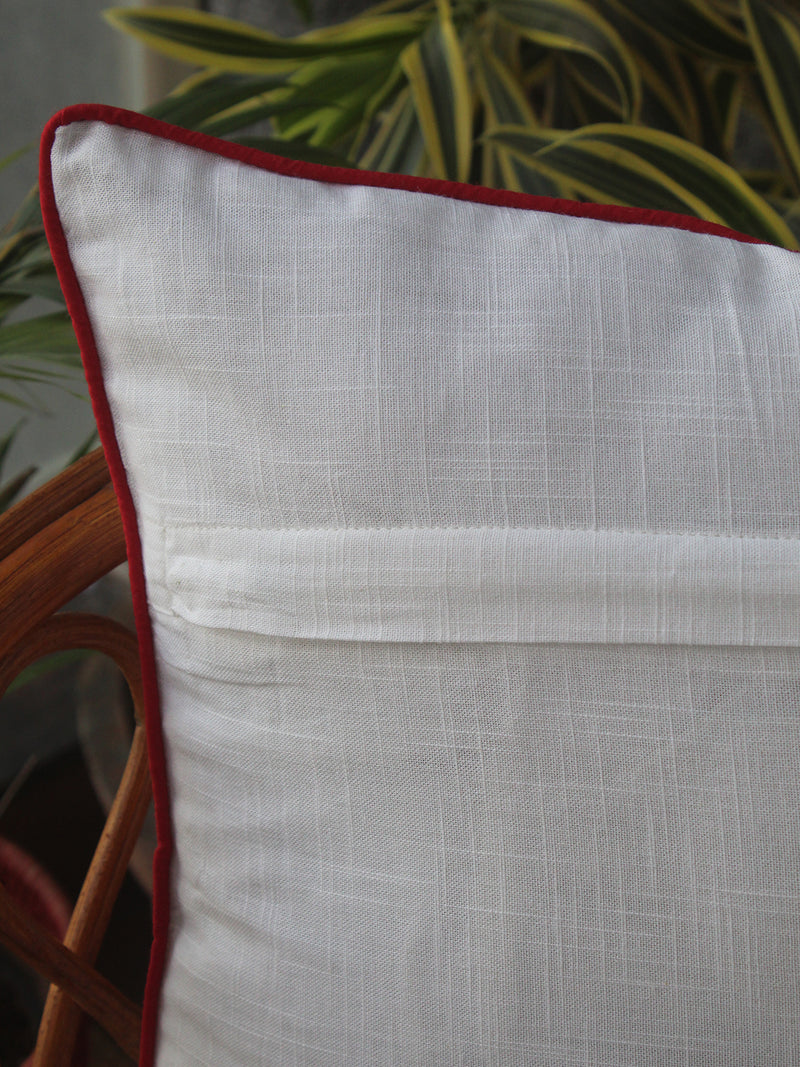 White Bagru Hand Block Printed Slub Cotton Cushion Cover (16 inches x 16 inches)