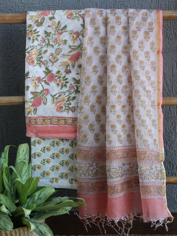 Hand Block Printed Dress Material With Kota Doria Dupatta