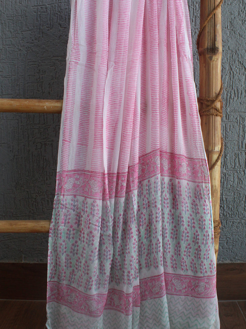 Hand Block Printed Dress Material With Chiffon Dupatta