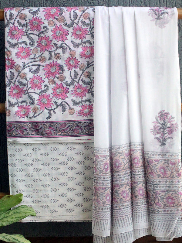 Hand Block Printed Dress Material With Cotton Dupatta