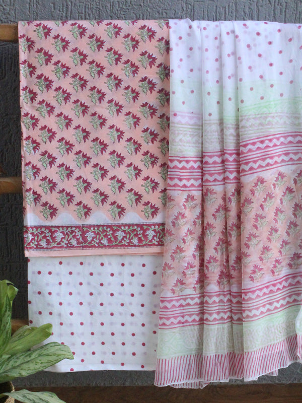 Hand Block Printed Dress Material With Cotton Dupatta