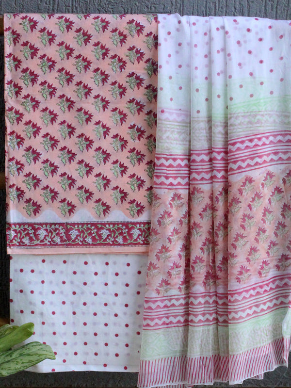 Hand Block Printed Dress Material With Cotton Dupatta