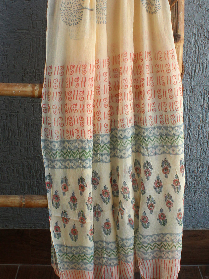 Hand Block Printed Dress Material With Chiffon Dupatta