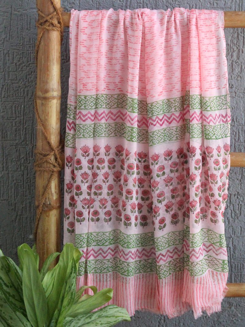 Hand Block Printed Dress Material With Chiffon Dupatta