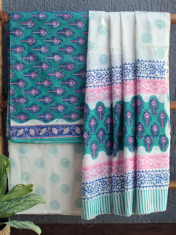 Hand Block Printed Dress Material With Cotton Dupatta