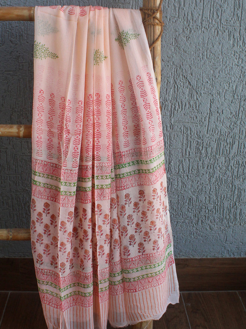 Hand Block Printed Dress Material With Chiffon Dupatta