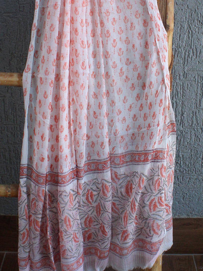 Hand Block Printed Dress Material With Chiffon Dupatta