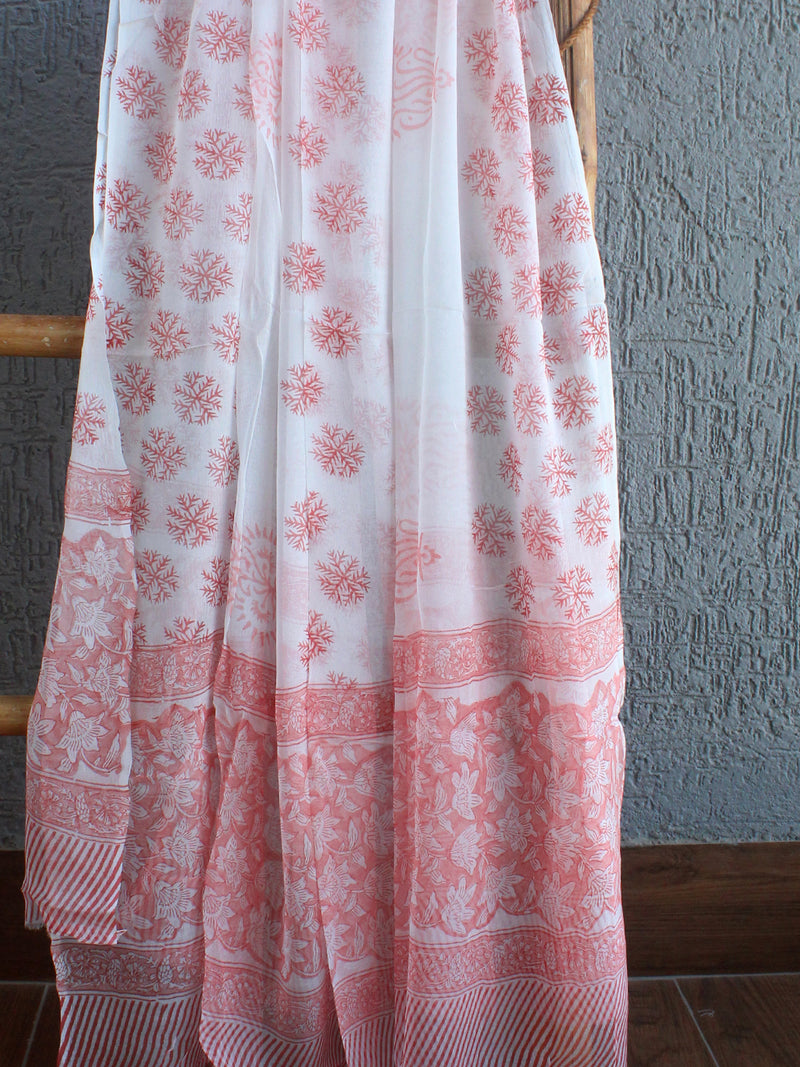 Hand Block Printed Dress Material With Chiffon Dupatta