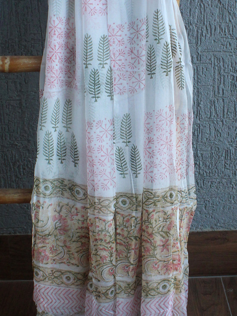 Hand Block Printed Dress Material With Chiffon Dupatta