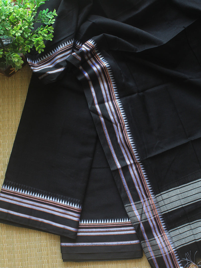 Black Dharwad Cotton Dress Material With Gomi Borders