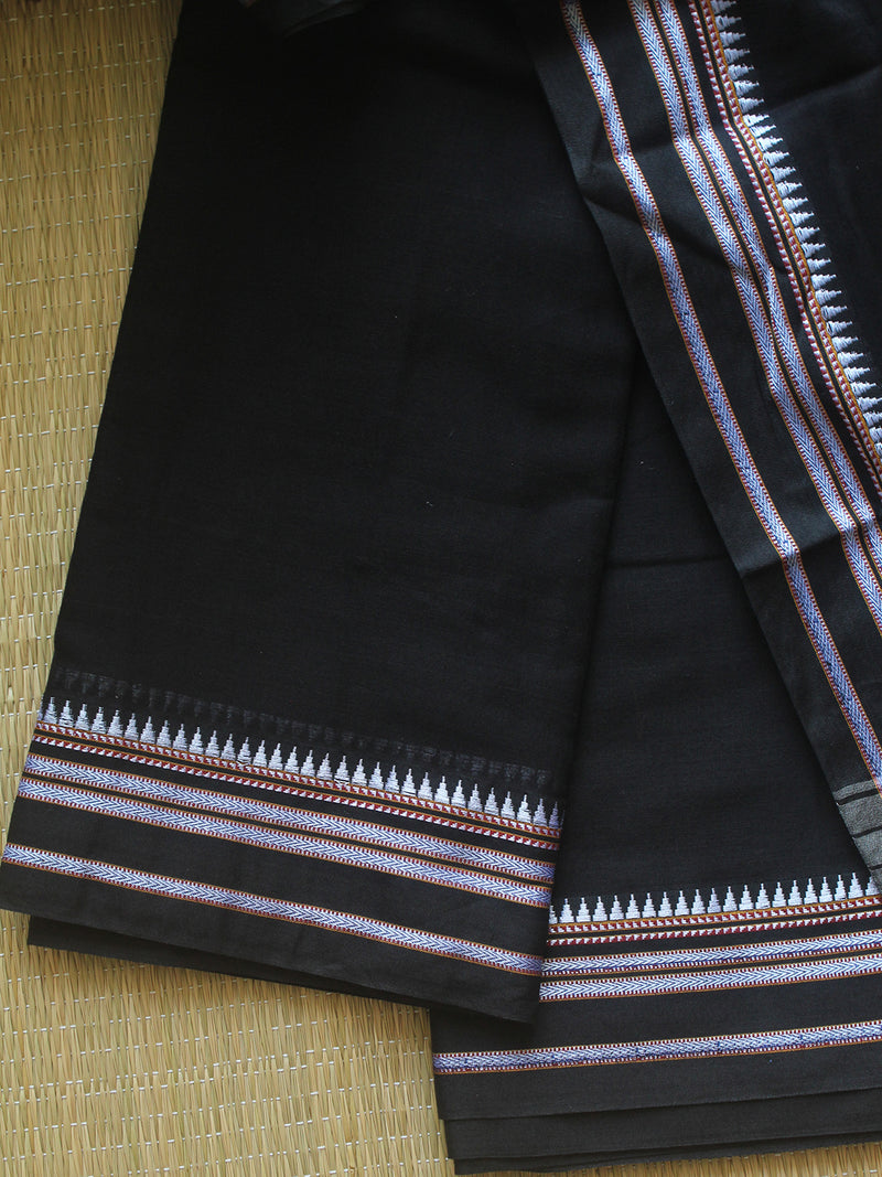 Black Dharwad Cotton Dress Material With Gomi Borders