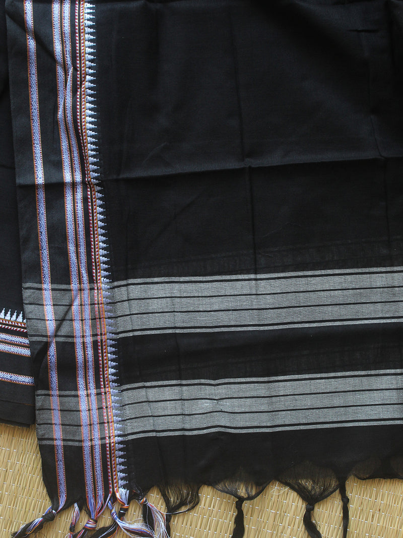 Black Dharwad Cotton Dress Material With Gomi Borders