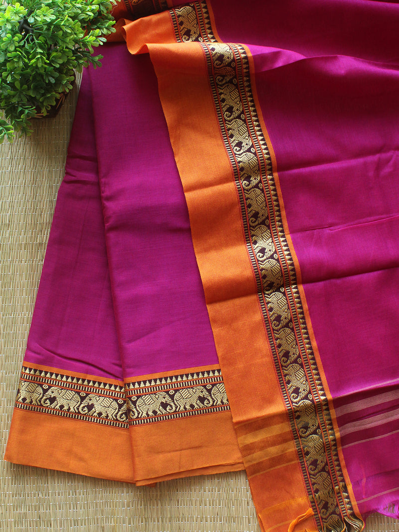 Pink Dharwad Cotton Dress Material with Elephant Borders