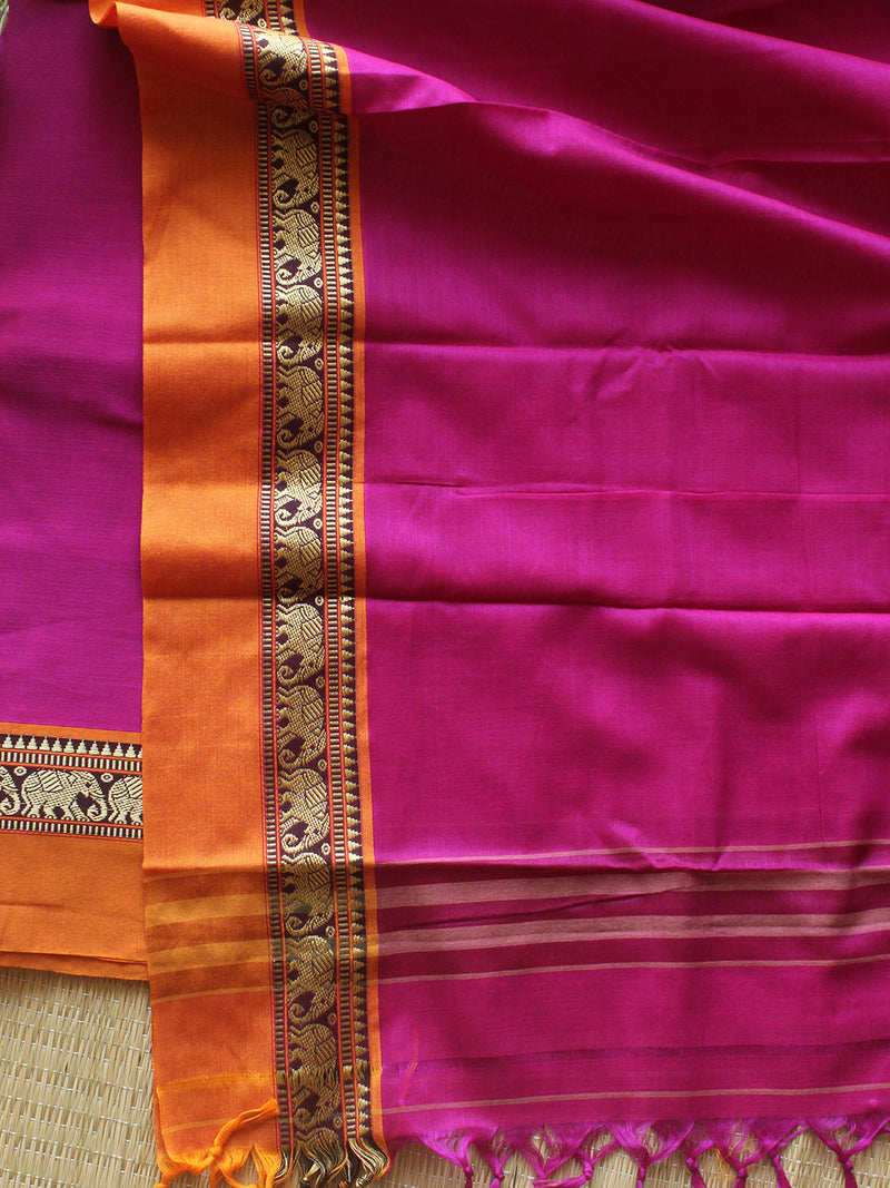 Pink Dharwad Cotton Dress Material with Elephant Borders