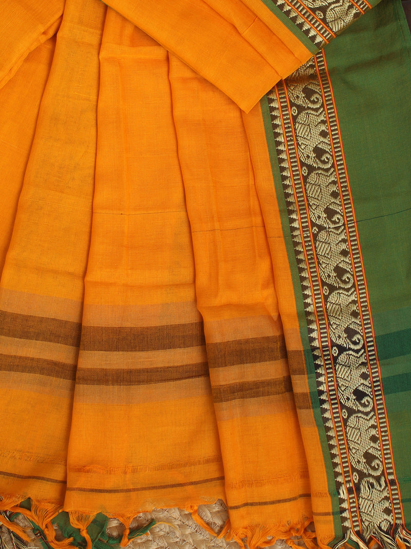 Mango Dharwad Cotton Dress Material With Elephant Borders