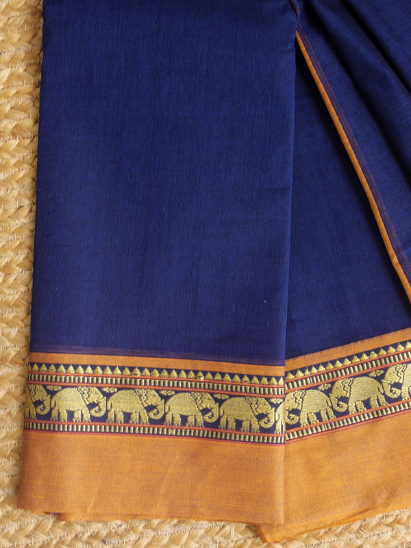 Blue Dharwad Cotton Dress Material With Elephant Borders