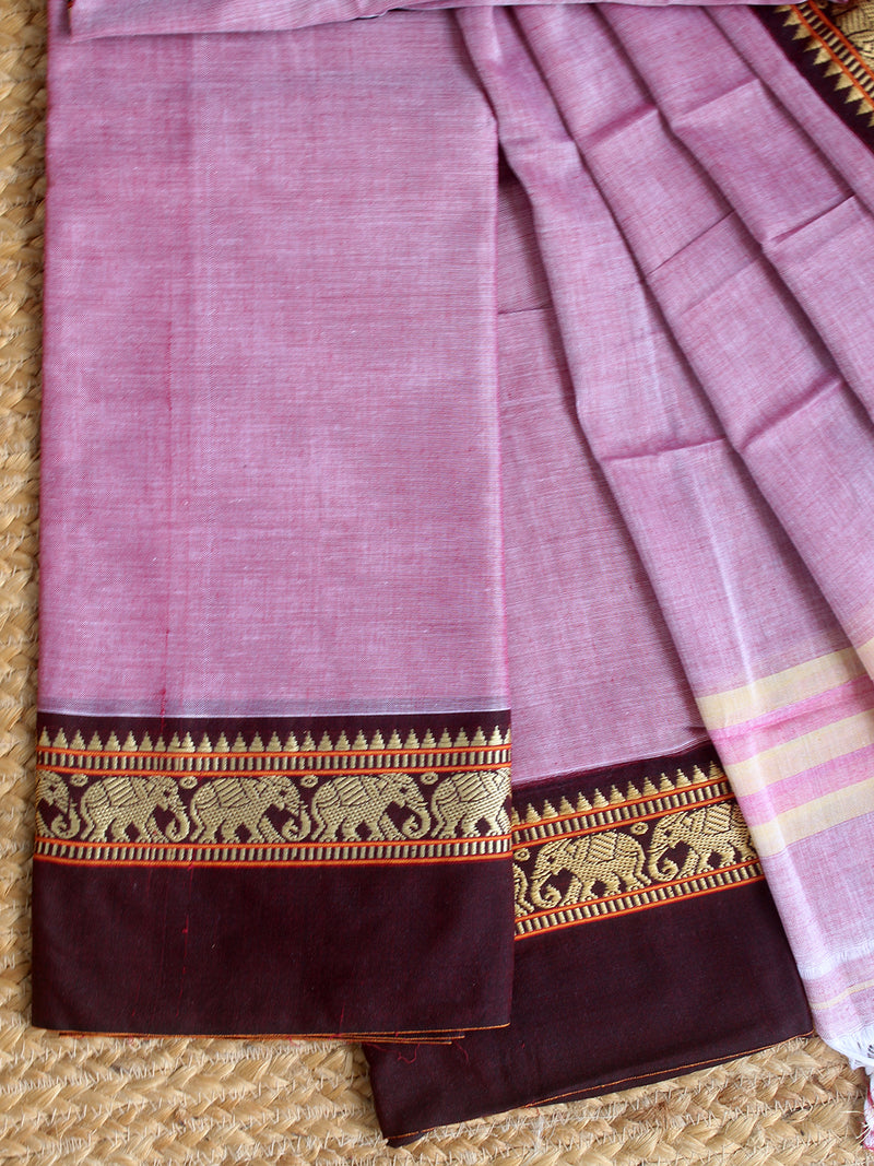 Pink Dharwad Cotton Dress Material With Elephant Borders