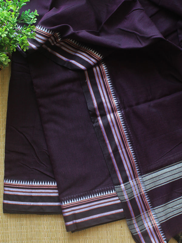 Purple and Black Dharwad Cotton Dress Material With Gomi Borders