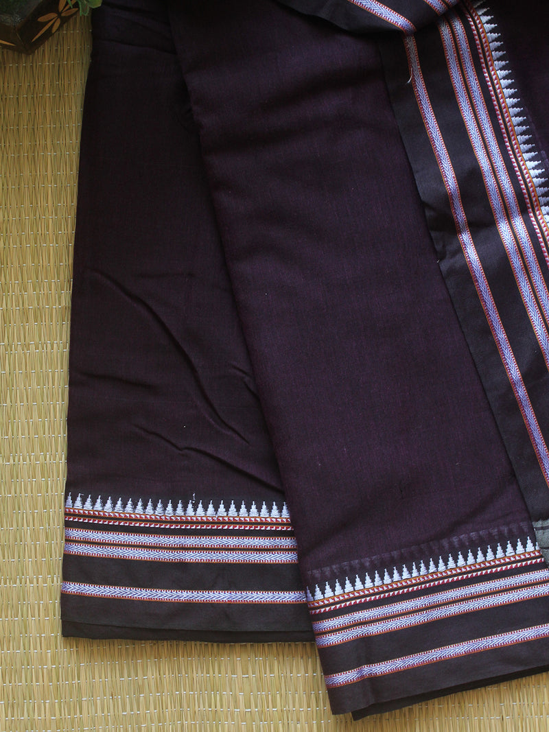 Purple and Black Dharwad Cotton Dress Material With Gomi Borders