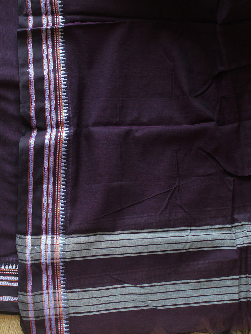 Purple and Black Dharwad Cotton Dress Material With Gomi Borders