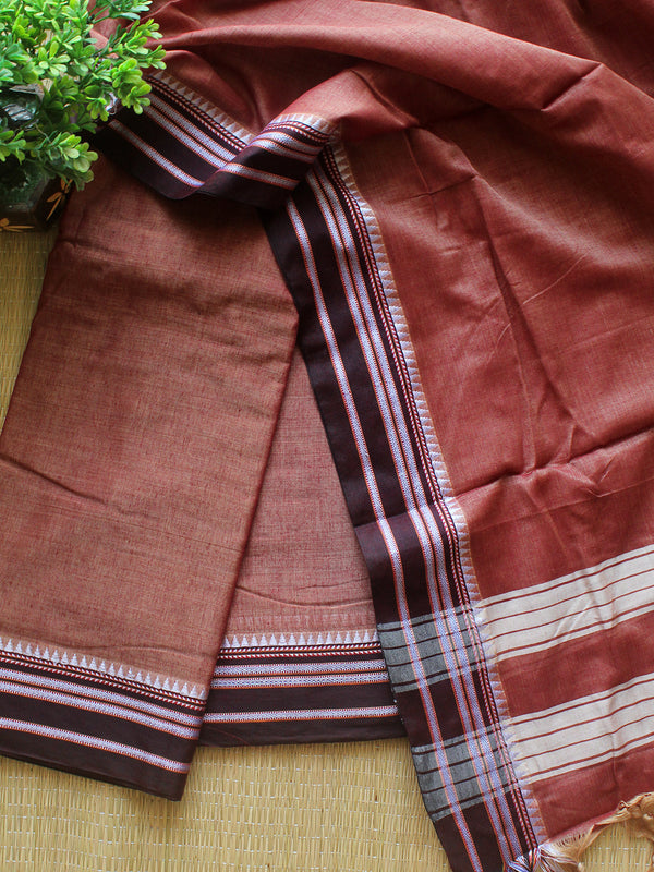 Brown and Beige Dharwad Cotton Dress Material With Gomi Borders