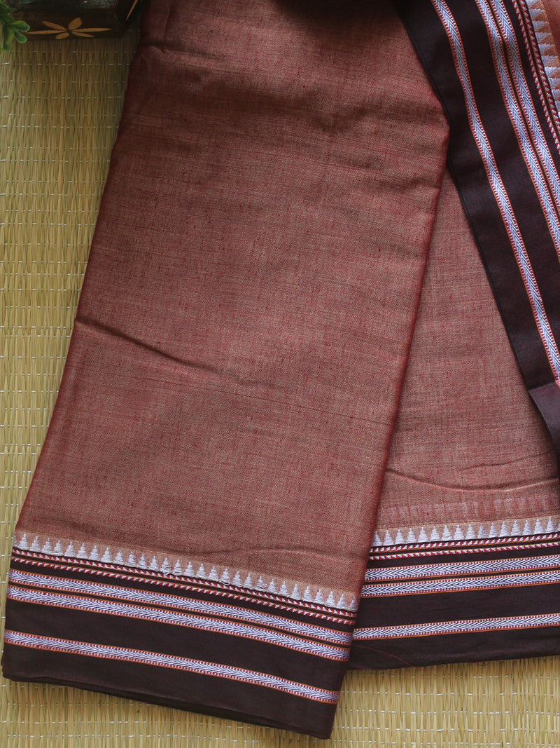 Brown and Beige Dharwad Cotton Dress Material With Gomi Borders