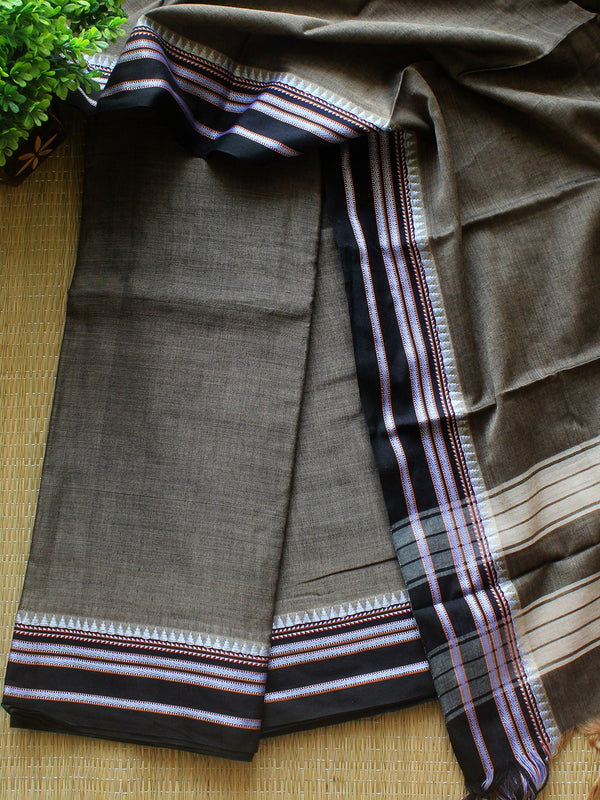 Grey Dharwad Cotton Dress Material With Gomi Borders