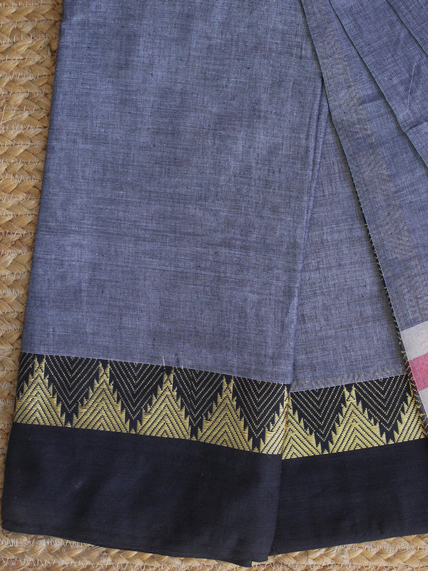 Grey Dharwad Cotton Dress Material With Temple Borders