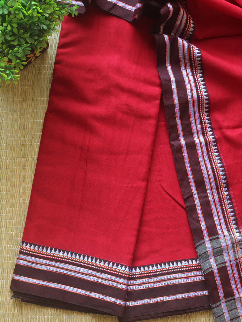 Red Dharwad Cotton Dress Material With Gomi Borders