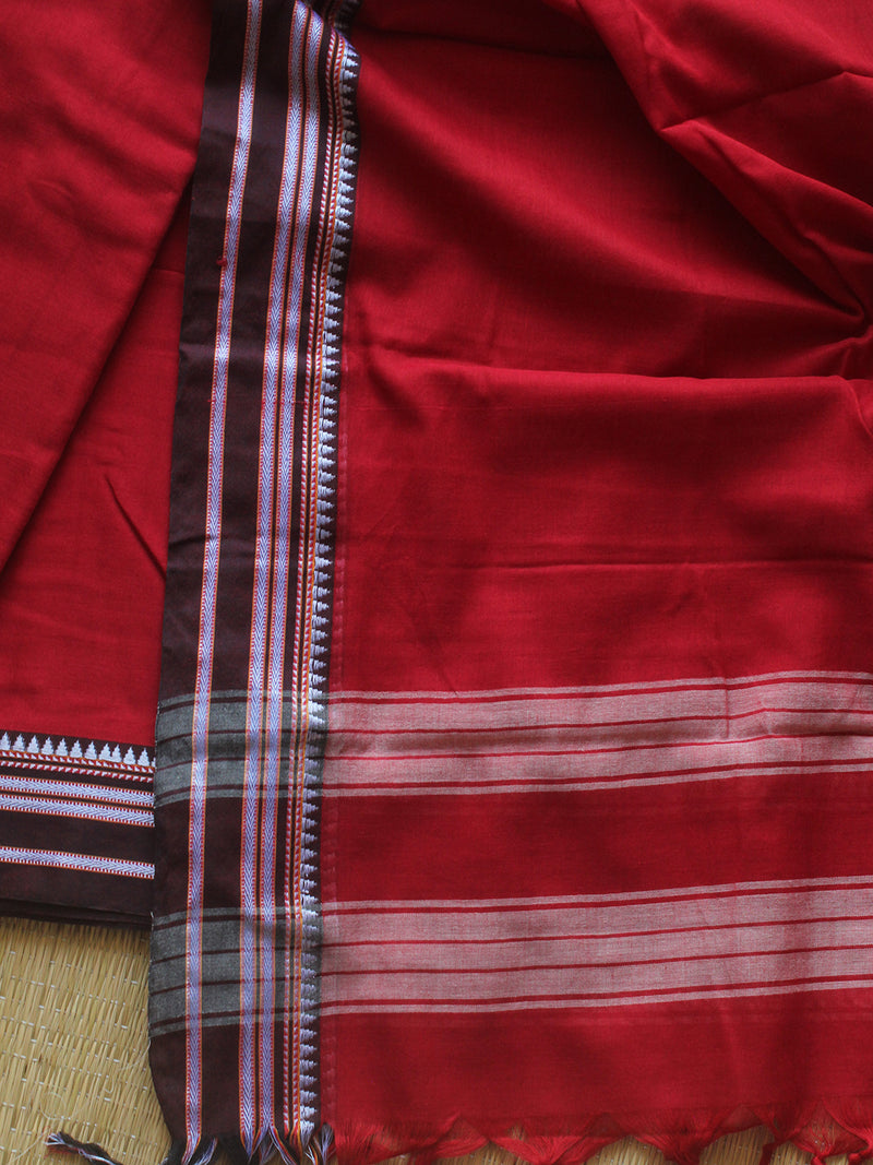 Red Dharwad Cotton Dress Material With Gomi Borders