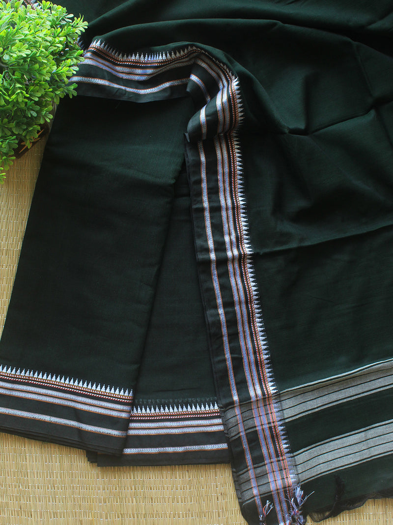 Green Dharwad Cotton Dress Material With Gomi Borders