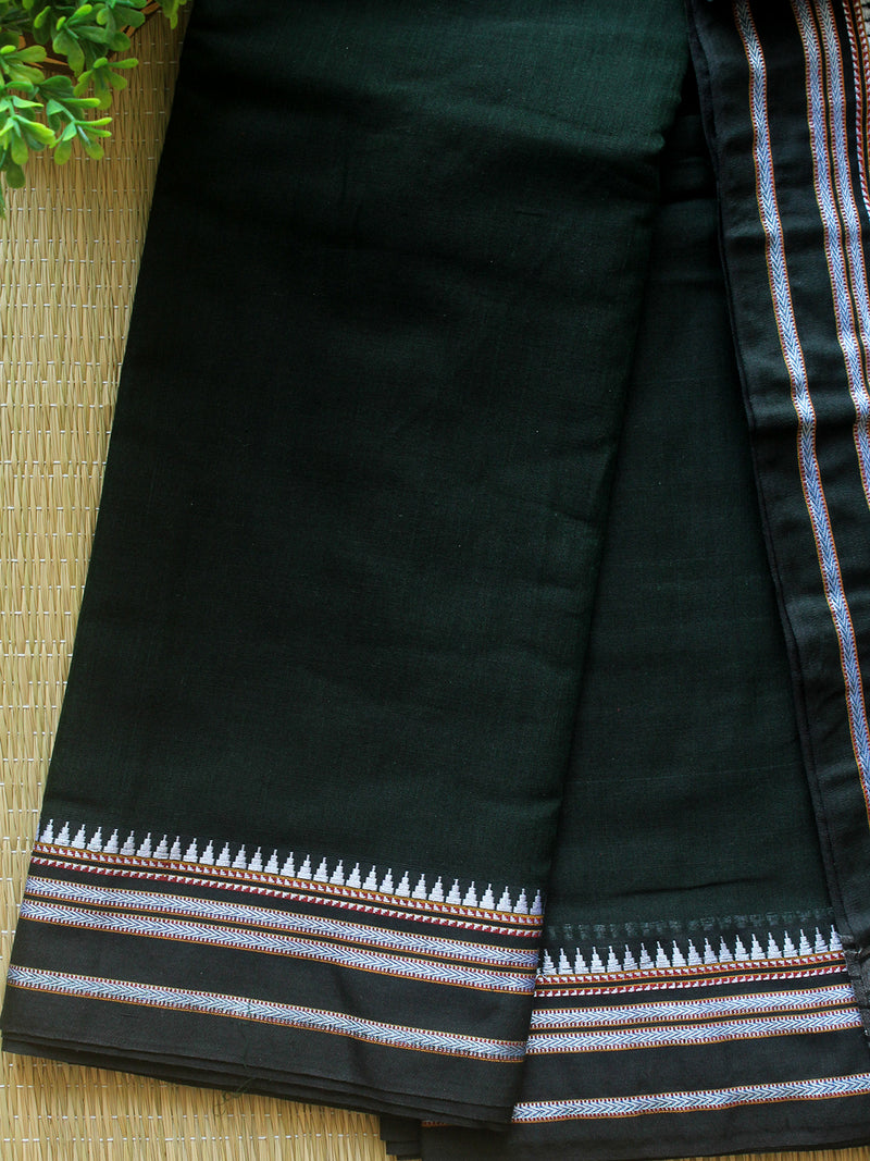 Green Dharwad Cotton Dress Material With Gomi Borders