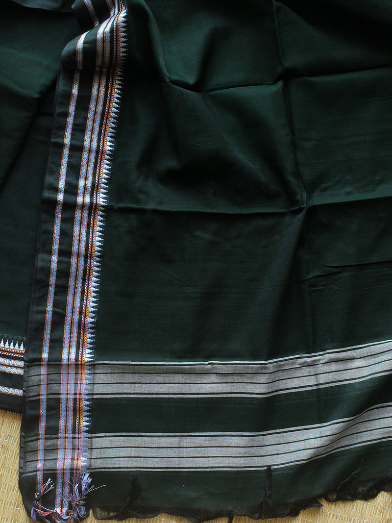 Green Dharwad Cotton Dress Material With Gomi Borders