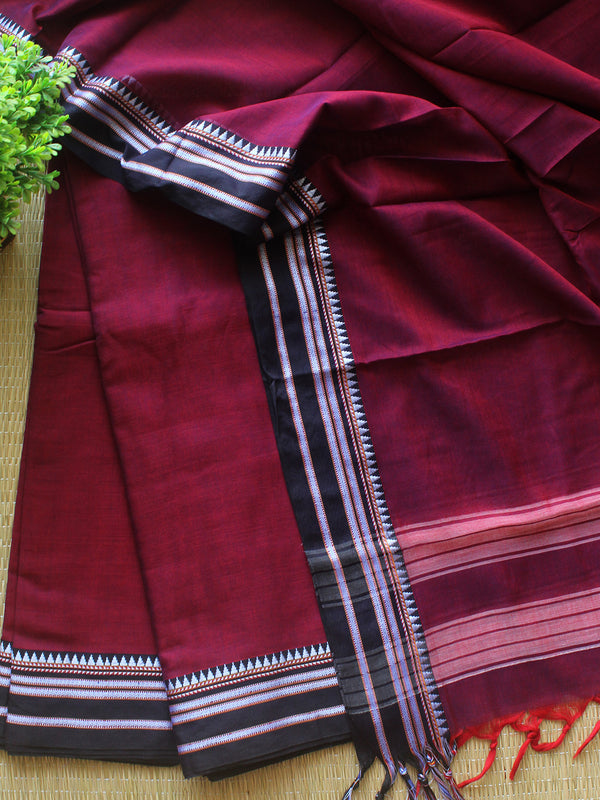 Red and Black Dharwad Cotton Dress Material With Gomi Borders