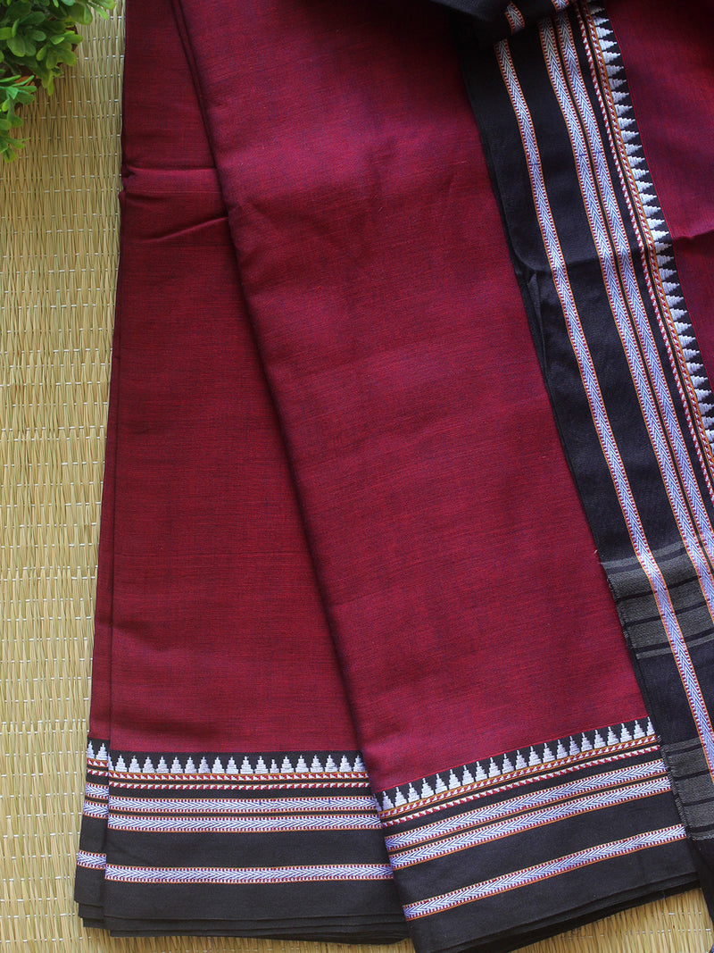 Red and Black Dharwad Cotton Dress Material With Gomi Borders