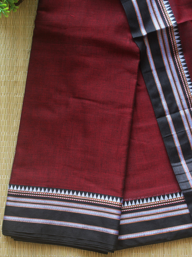 Maroon and Black Dharwad Cotton Dress Material With Gomi Borders