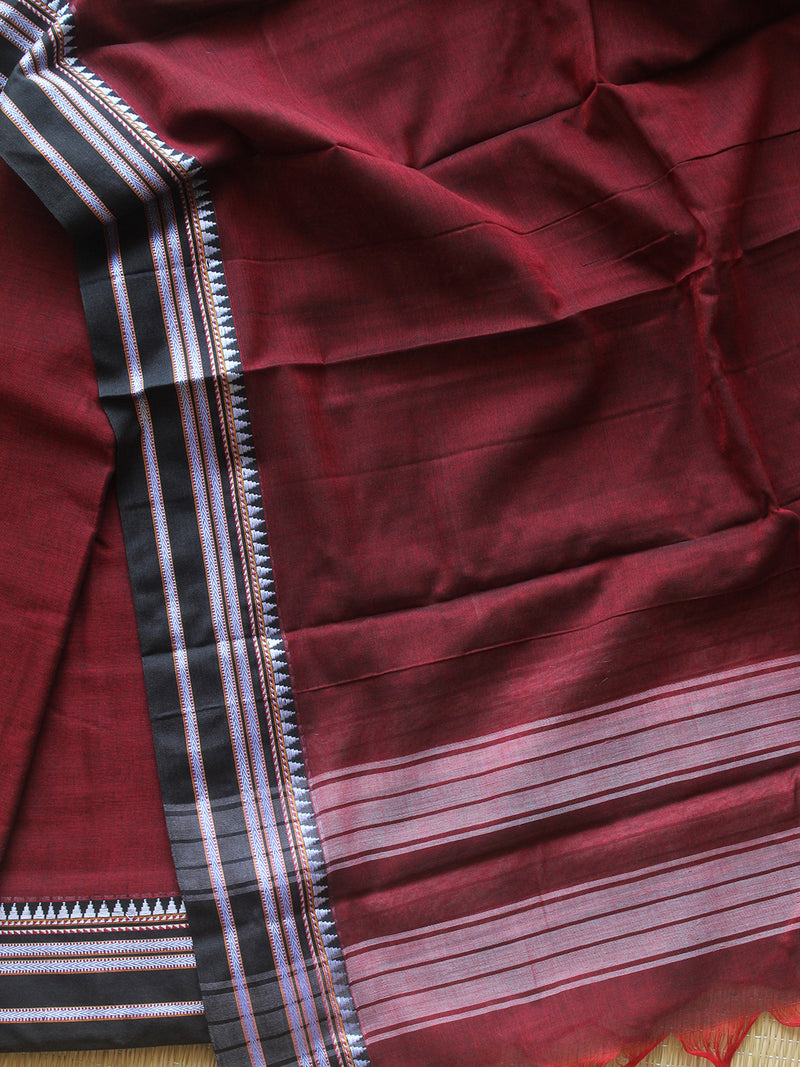 Maroon and Black Dharwad Cotton Dress Material With Gomi Borders