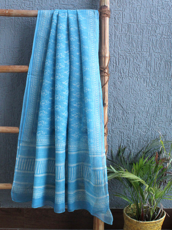 Blue Bagru Hand Block Printed Kota Doria Dupatta