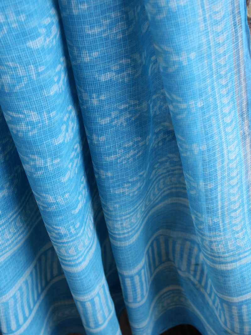 Blue Bagru Hand Block Printed Kota Doria Dupatta